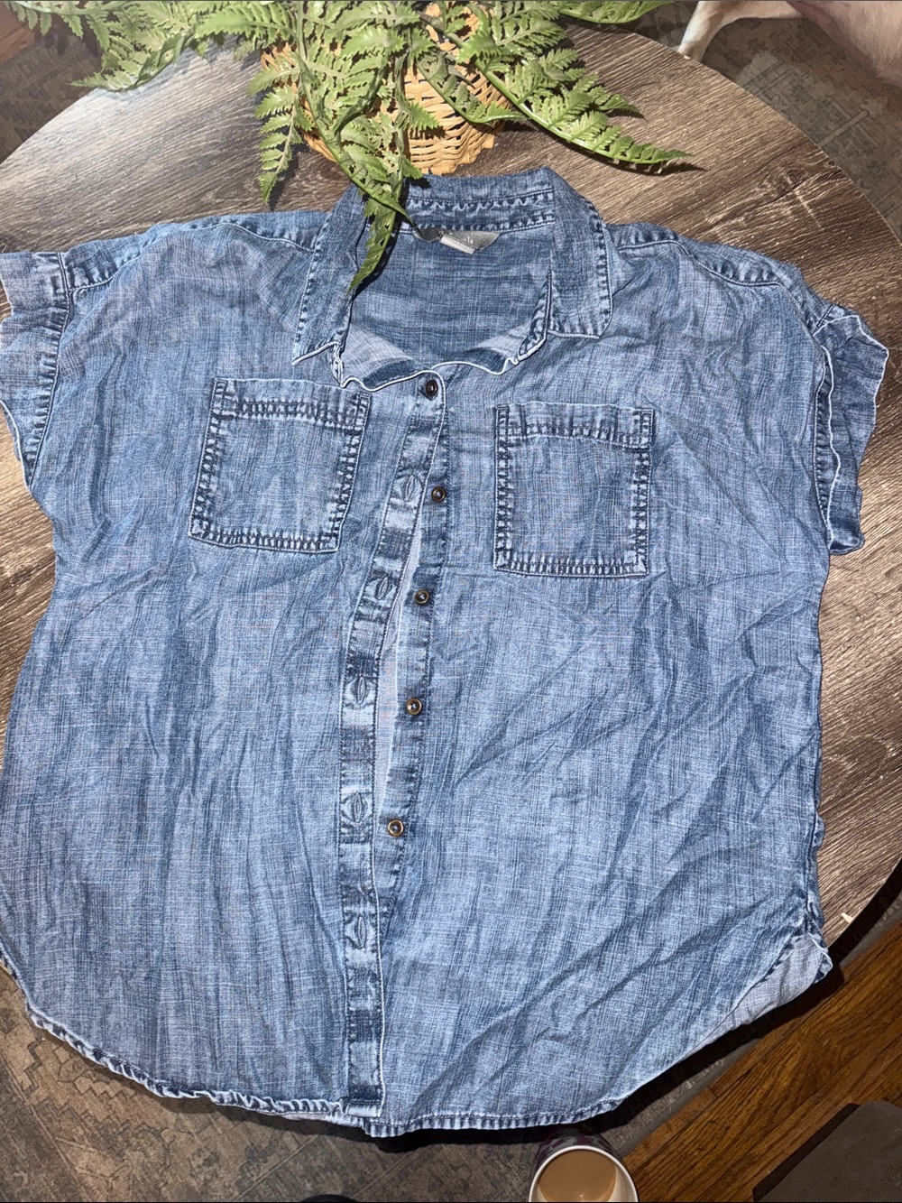 Natural Reflections Light Blue Denim Button-Front Shirt